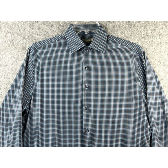 Peter Millar Summer Comfort Shirt Men's Blue Check Long Sleeve Stretch Medium - Picture 2 of 8